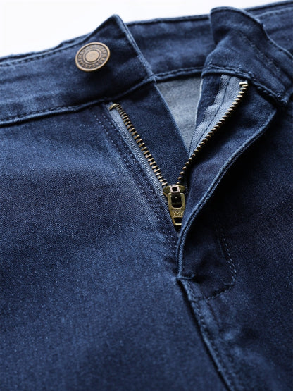 Women's Basic Blue Pearl Studded Hem Jeans