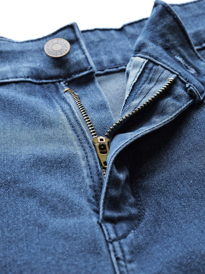Women's Basic Blue Knee Distressed Slit Jeans