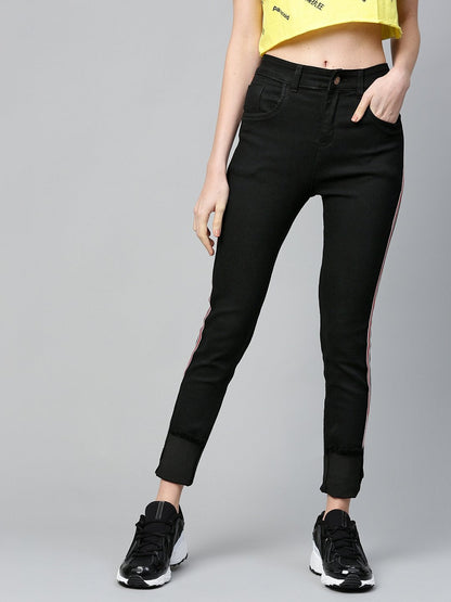Women's Black Side Tape Basic Jeans