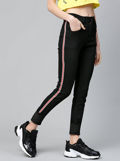 Women's Black Side Tape Basic Jeans