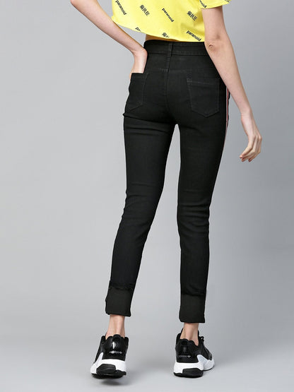 Women's Black Side Tape Basic Jeans