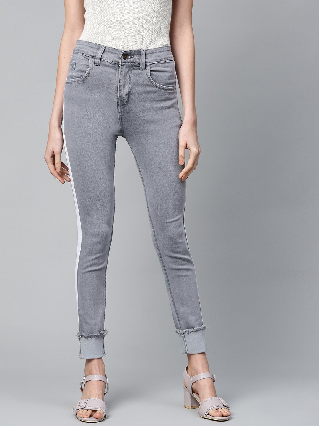 Women's Grey Side Tape Basic Jeans