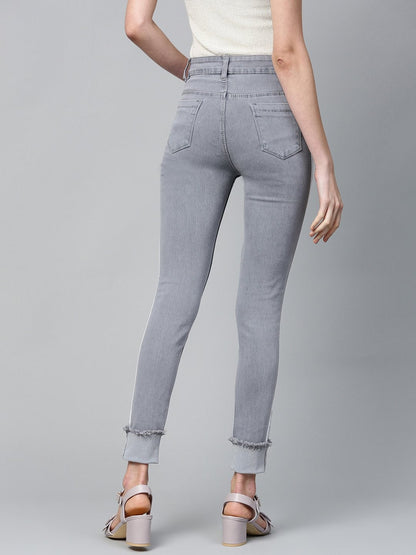 Women's Grey Side Tape Basic Jeans