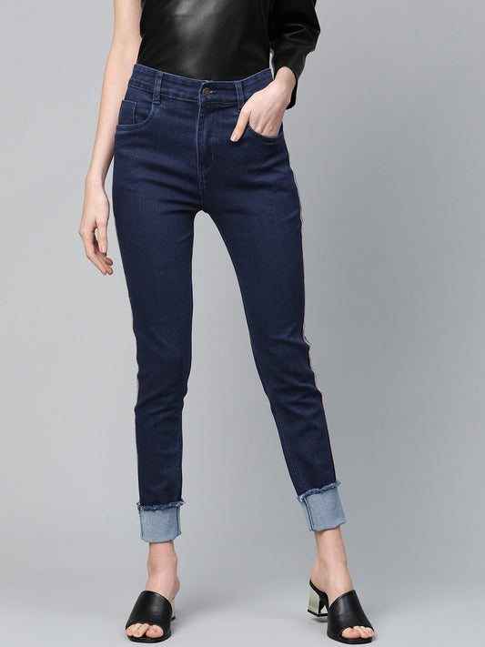 Women's Navy Side Tape Basic Jeans