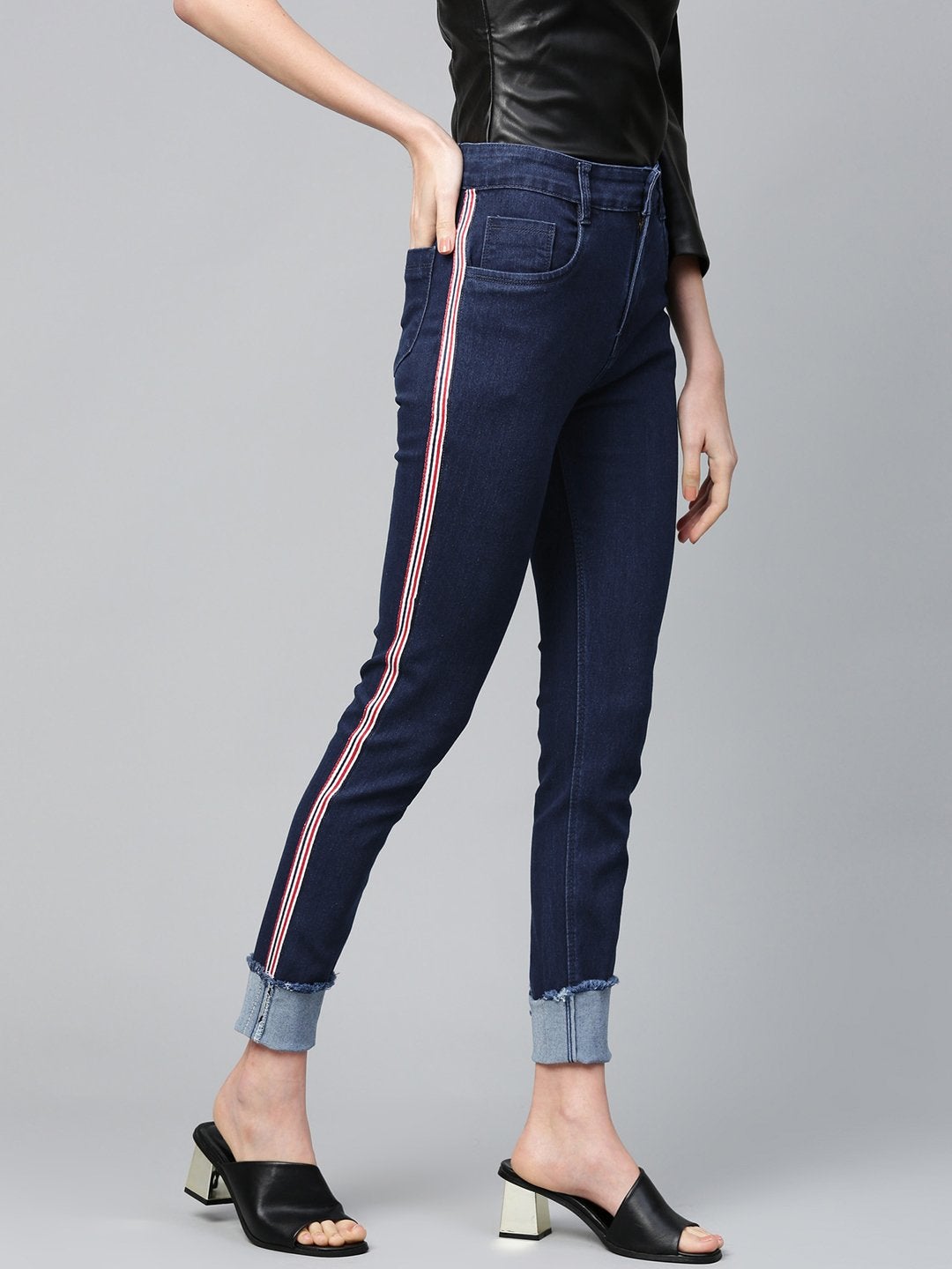 Women's Navy Side Tape Basic Jeans