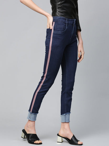 Women's Navy Side Tape Basic Jeans