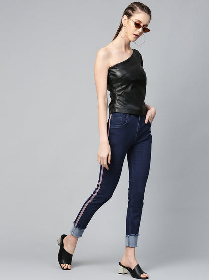Women's Navy Side Tape Basic Jeans