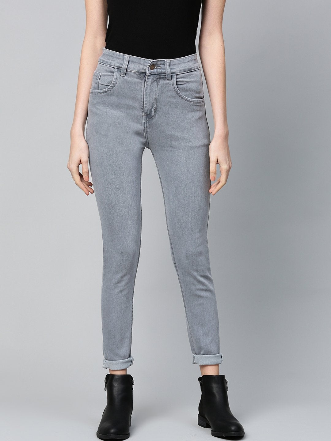 Women's Grey Basic Regular Jeans