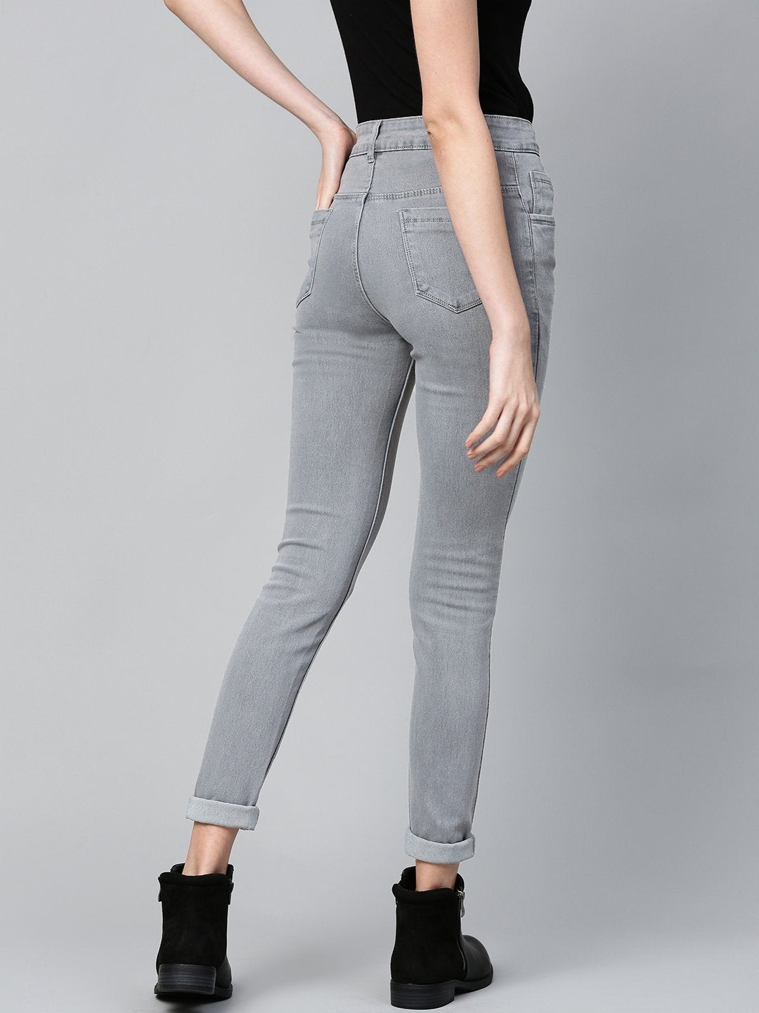 Women's Grey Basic Regular Jeans