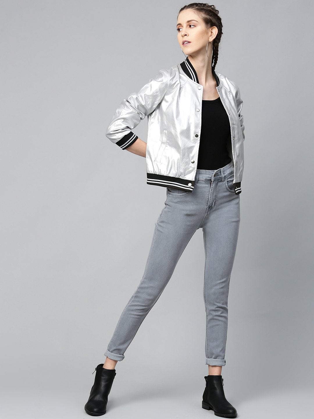 Women's Grey Basic Regular Jeans