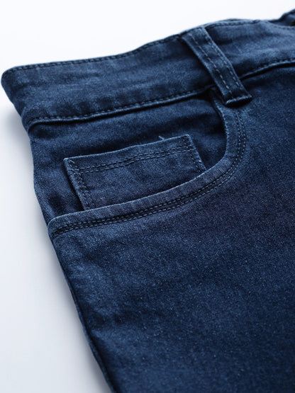 Women's Navy Uneven Raw Hem Jeans