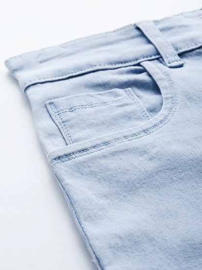 Women's Ice Blue Uneven Raw Basic Jeans