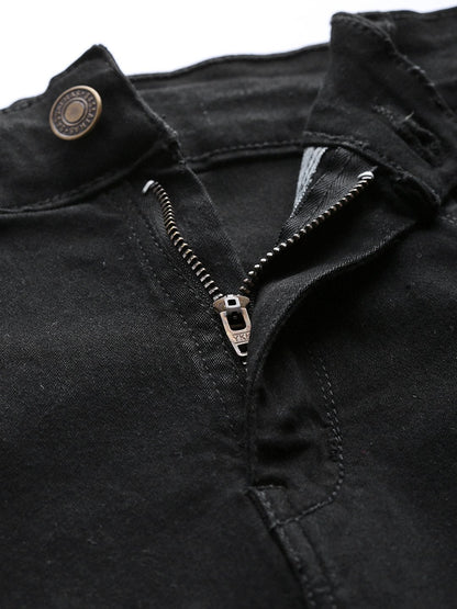 Women's Black Heavy Distressed Multi-Slit Jeans