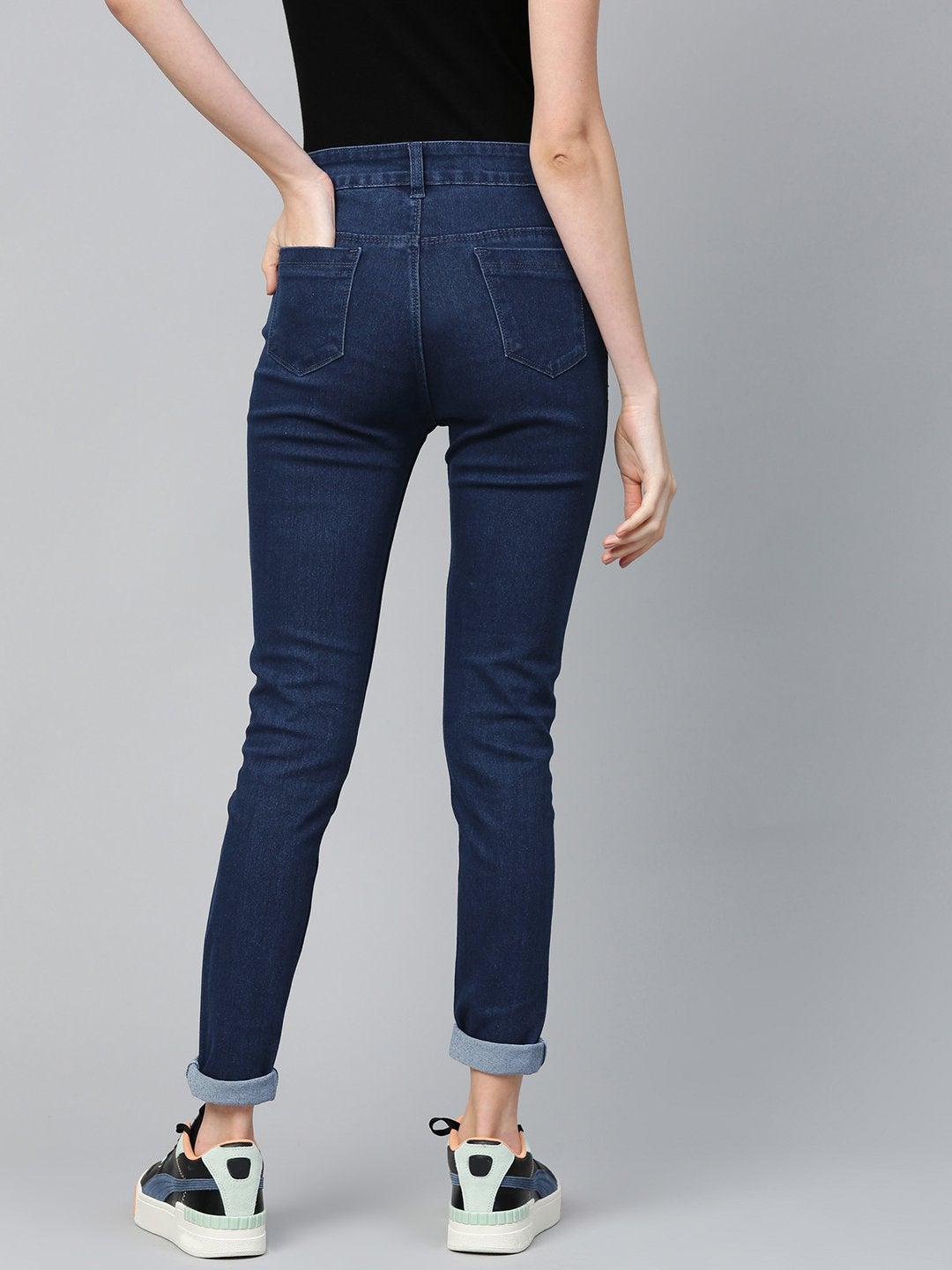 Women's Navy Heavy Ripped Slit Thigh Jeans