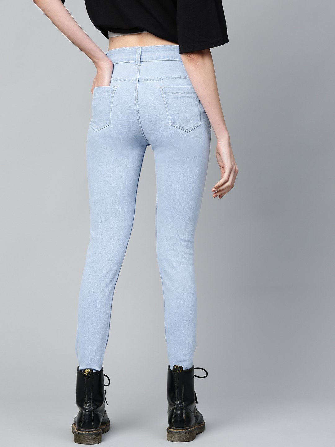 Women's Ice Blue Pearl Studded Pocket Jeans