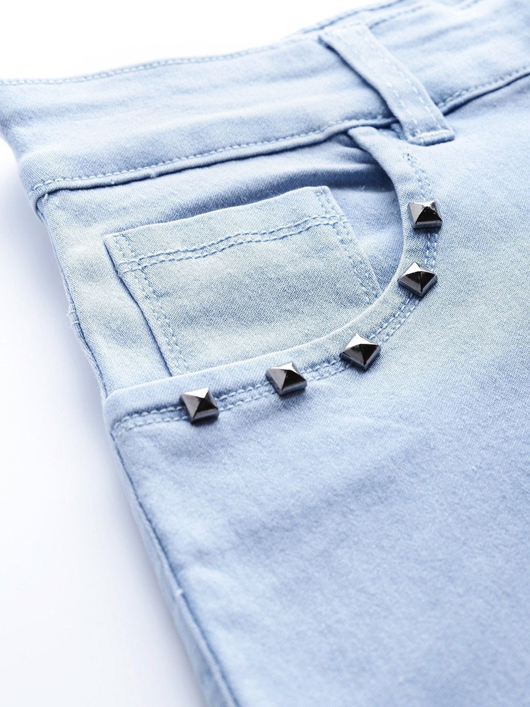 Women's Ice Blue Pearl Studded Pocket Jeans