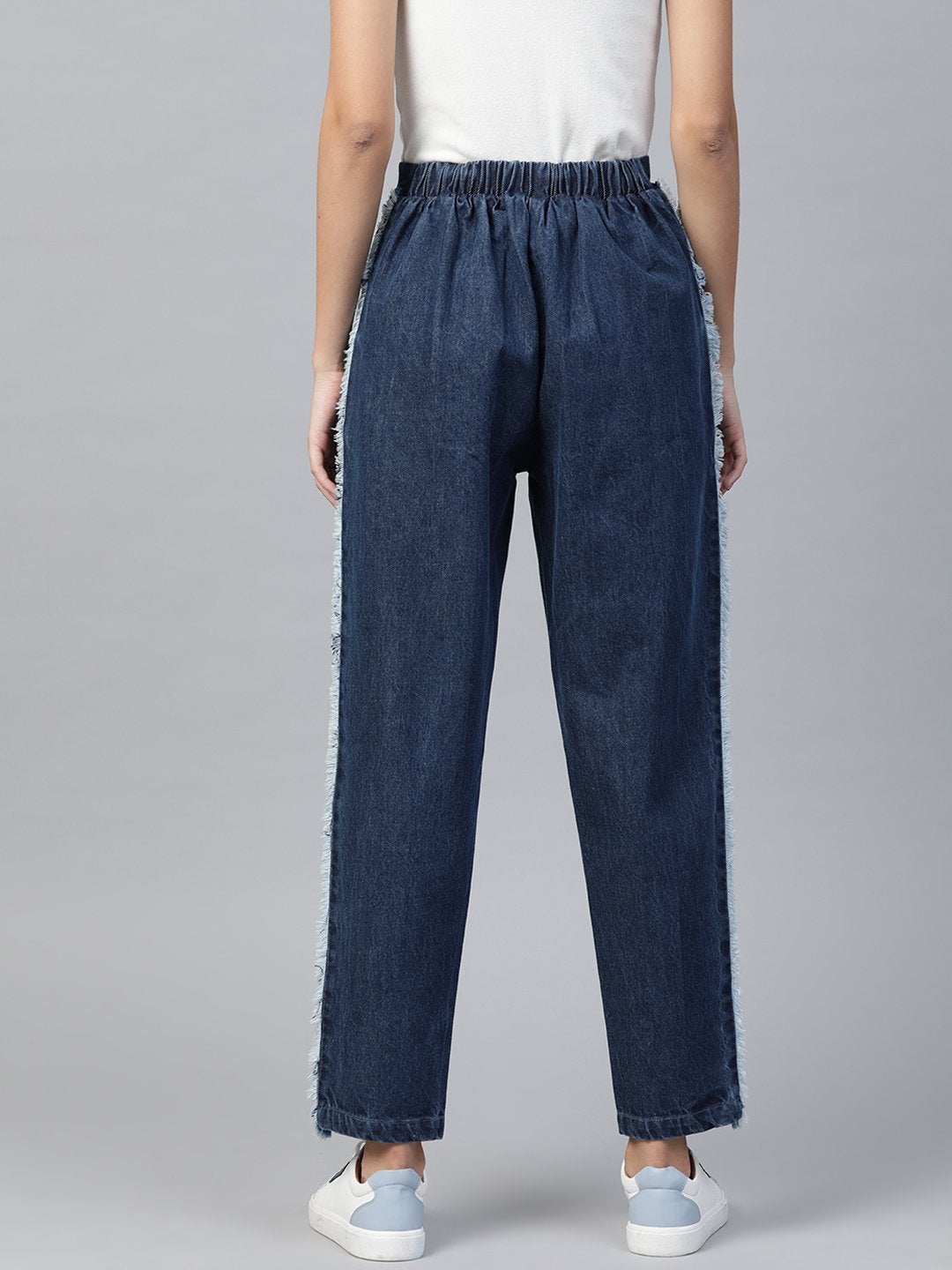 Women's Blue Side Fringe Tape Detail Slouchy Jeans