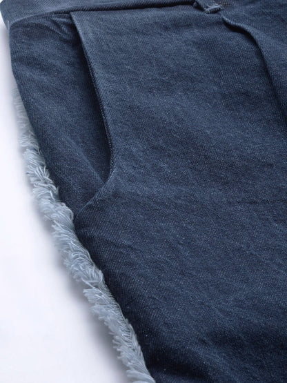 Women's Blue Side Fringe Tape Detail Slouchy Jeans