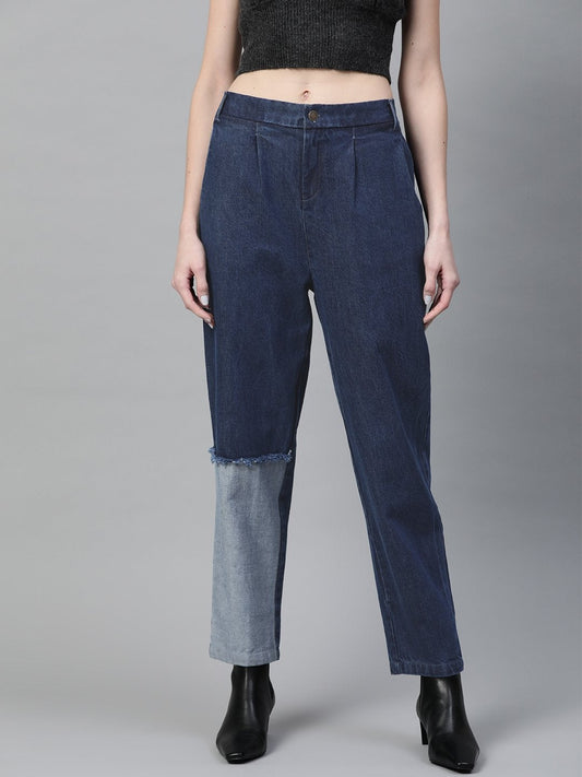 Women's Blue Slouchy Patch Detail Jeans