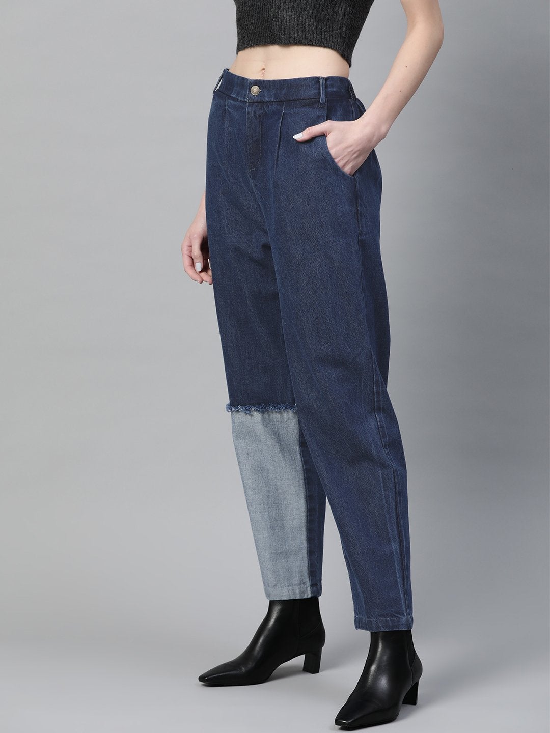 Women's Blue Slouchy Patch Detail Jeans