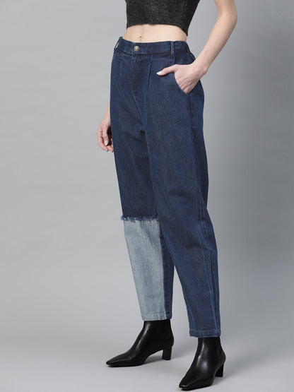 Women's Blue Slouchy Patch Detail Jeans