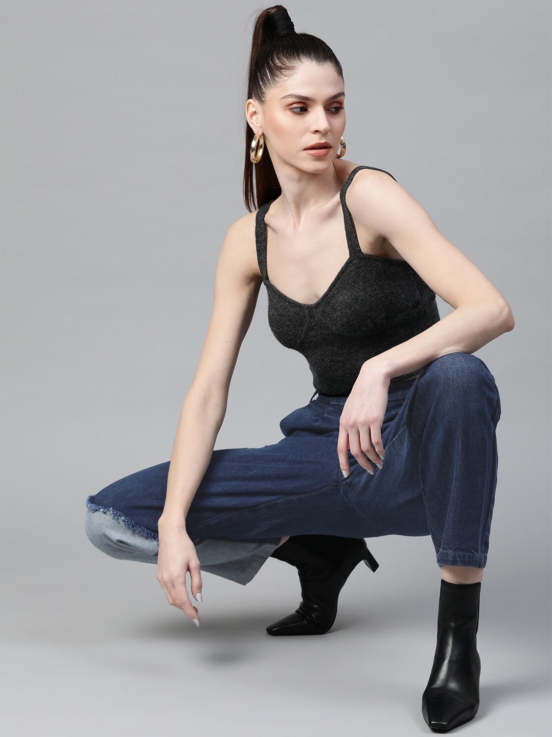 Women's Blue Slouchy Patch Detail Jeans
