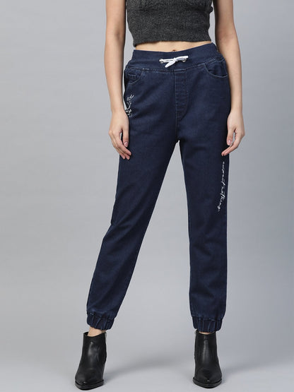 Women's Blue Drawstring Jogger Jeans