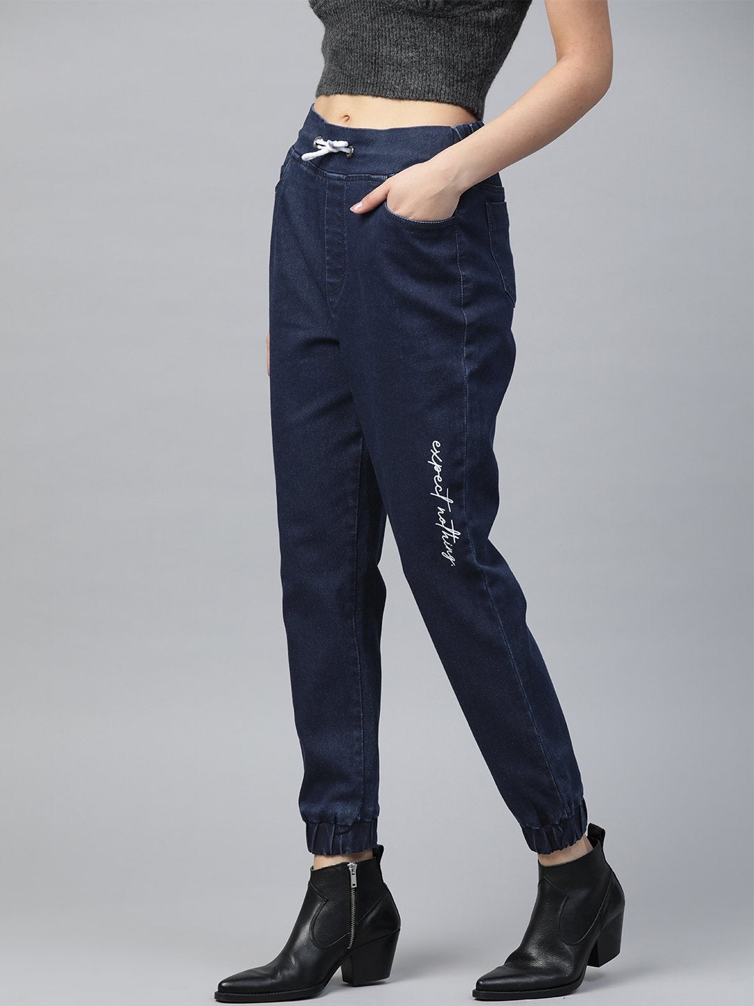 Women's Blue Drawstring Jogger Jeans