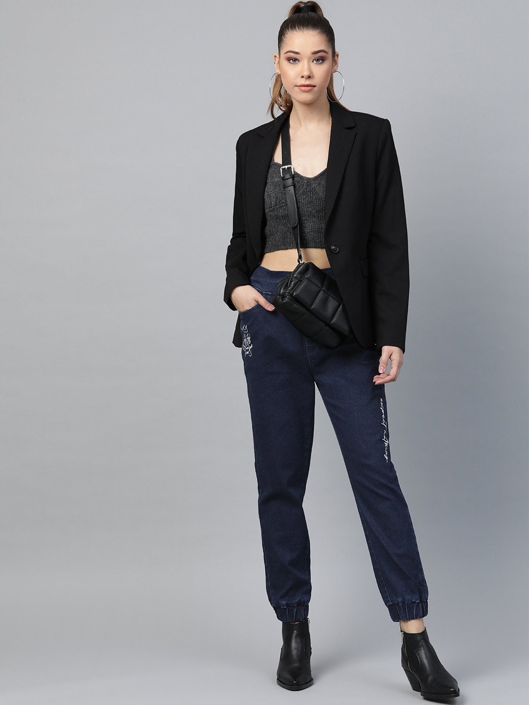 Women's Blue Drawstring Jogger Jeans