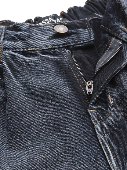 Women's Navy Washed Ring Detail High Waist Jeans