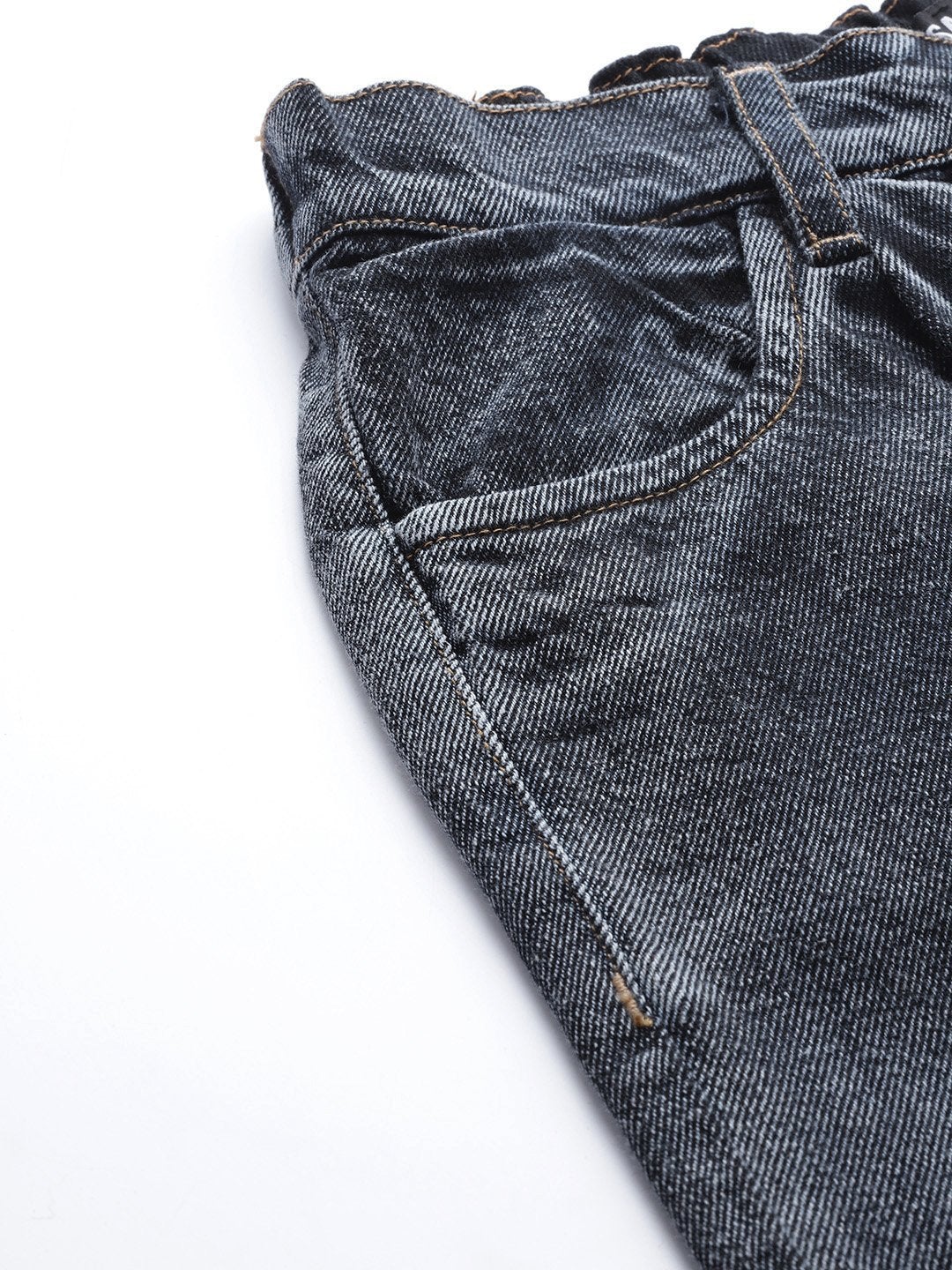 Women's Navy Washed Ring Detail High Waist Jeans