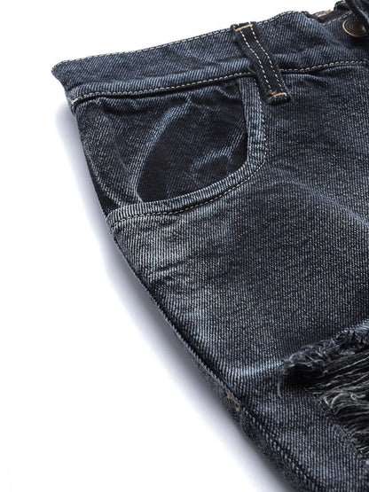 Women's Navy Washed High Rise Ripped Jeans