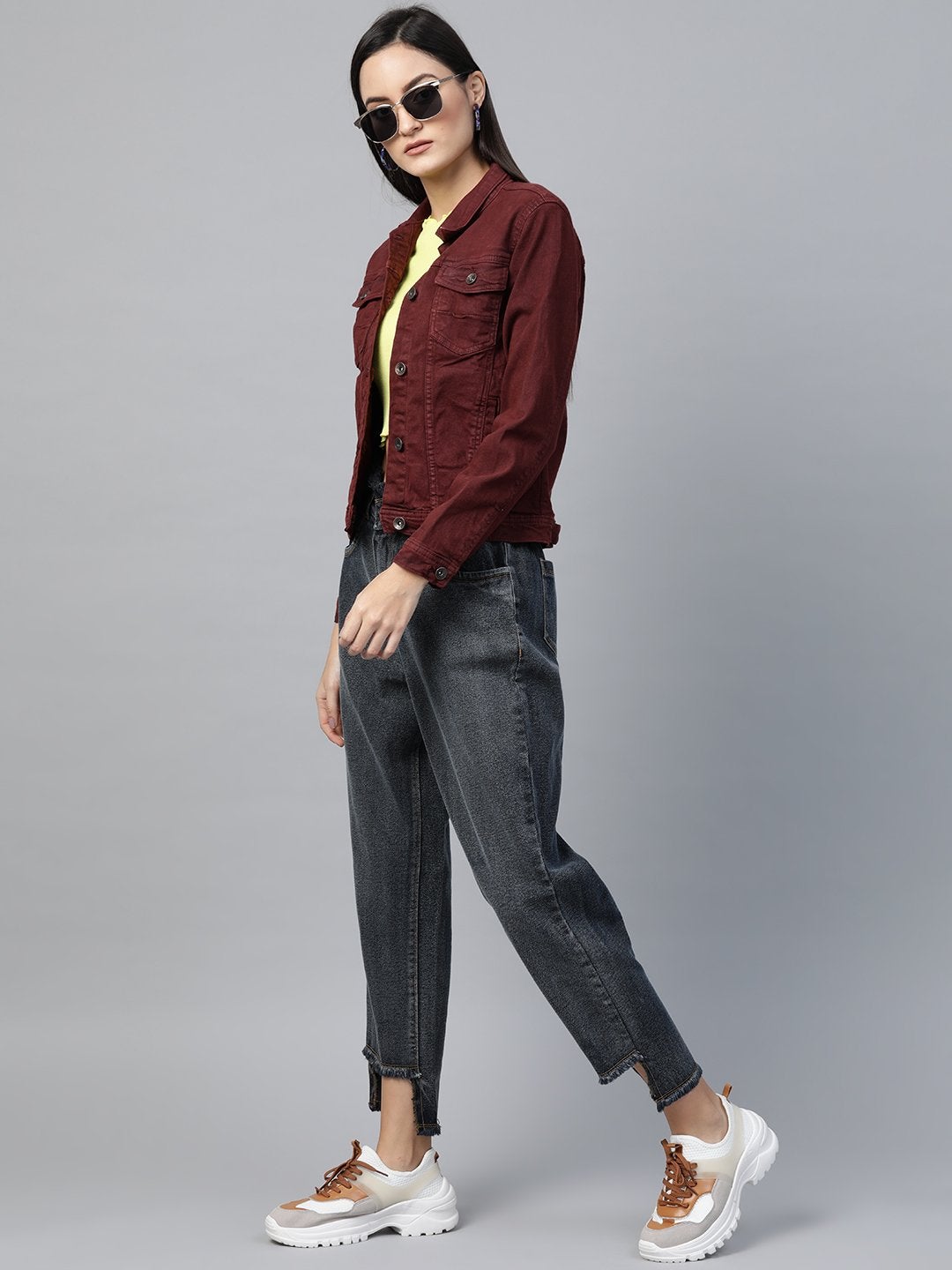 Women's Navy Washed High Low Hem Slouchy Jeans