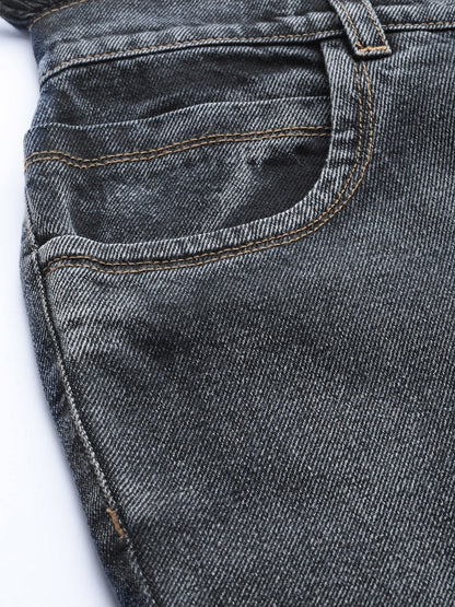 Women's Navy Washed High Low Hem Slouchy Jeans
