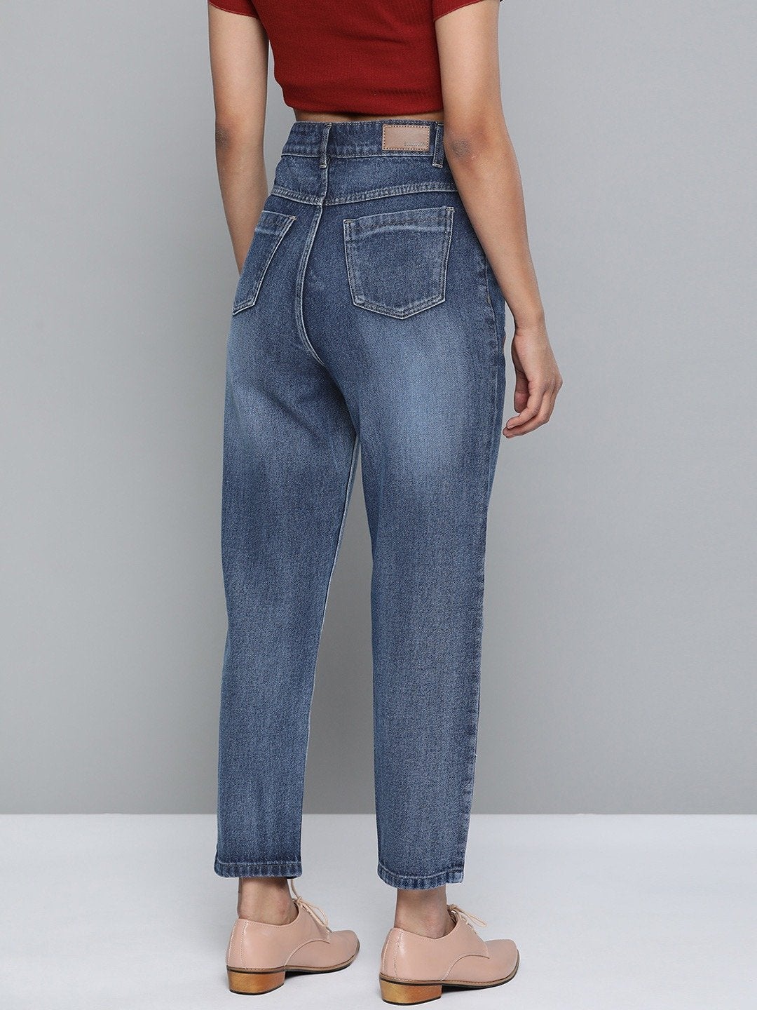 Women's Blue Floral Print Mom Jeans