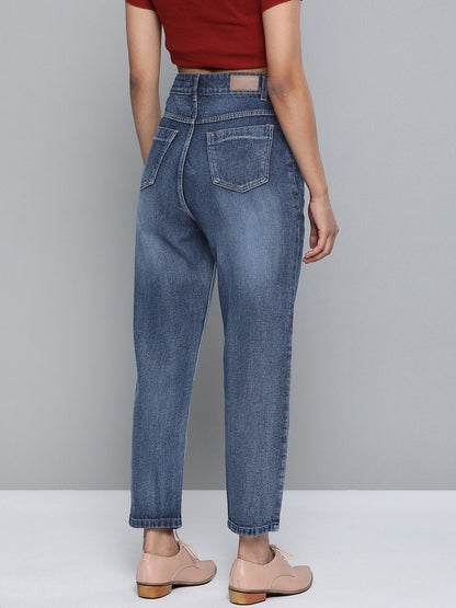 Women's Blue Floral Print Mom Jeans