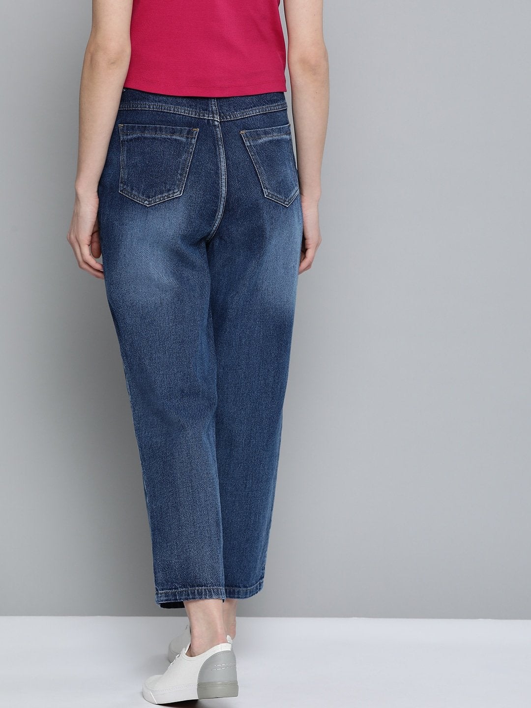 Women's Blue Patch Insert Distressed Slouchy Jeans