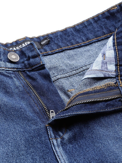 Women's Blue Patch Insert Distressed Slouchy Jeans