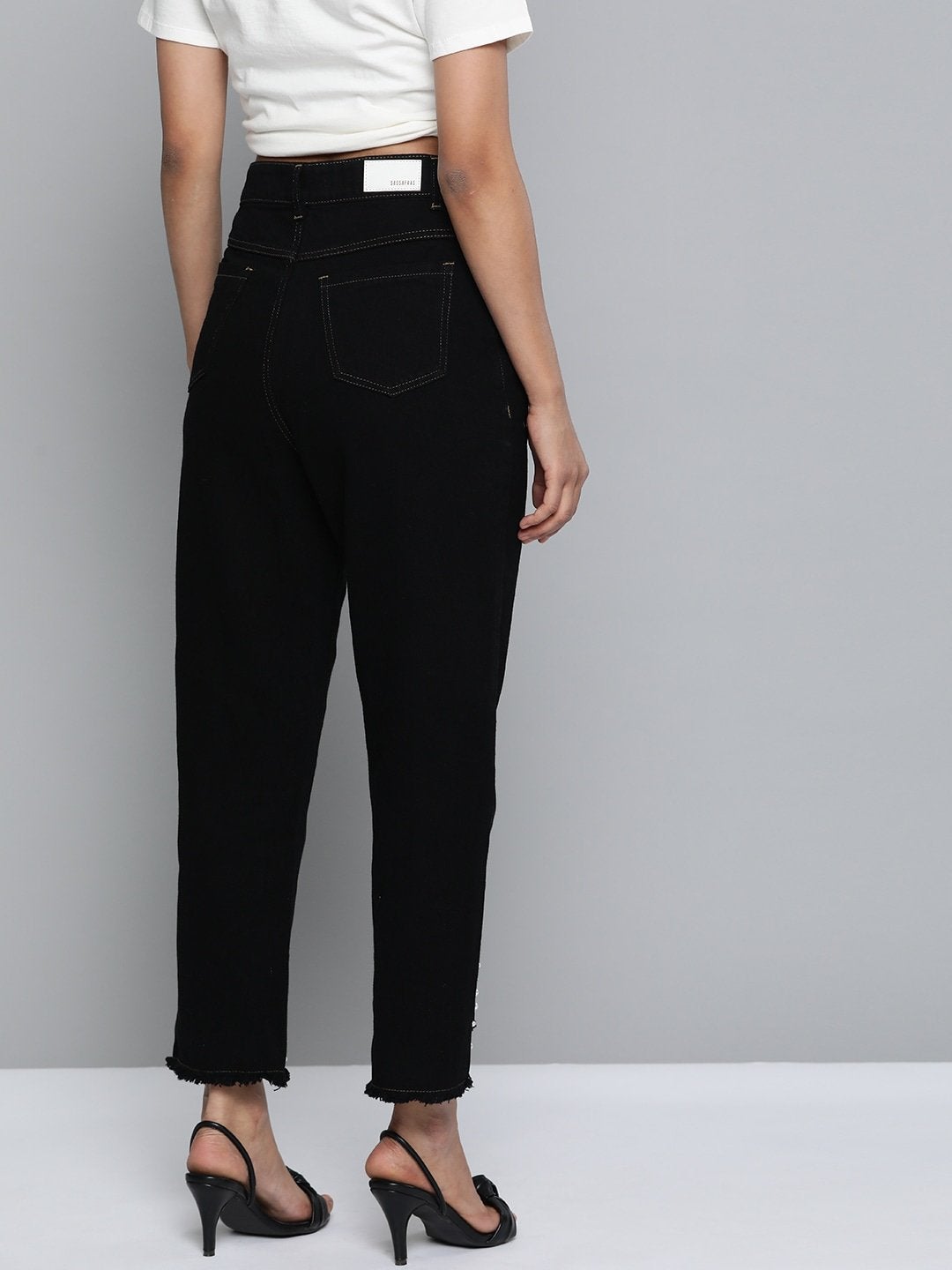 Women's Black Pearl Hem Slouchy Jeans