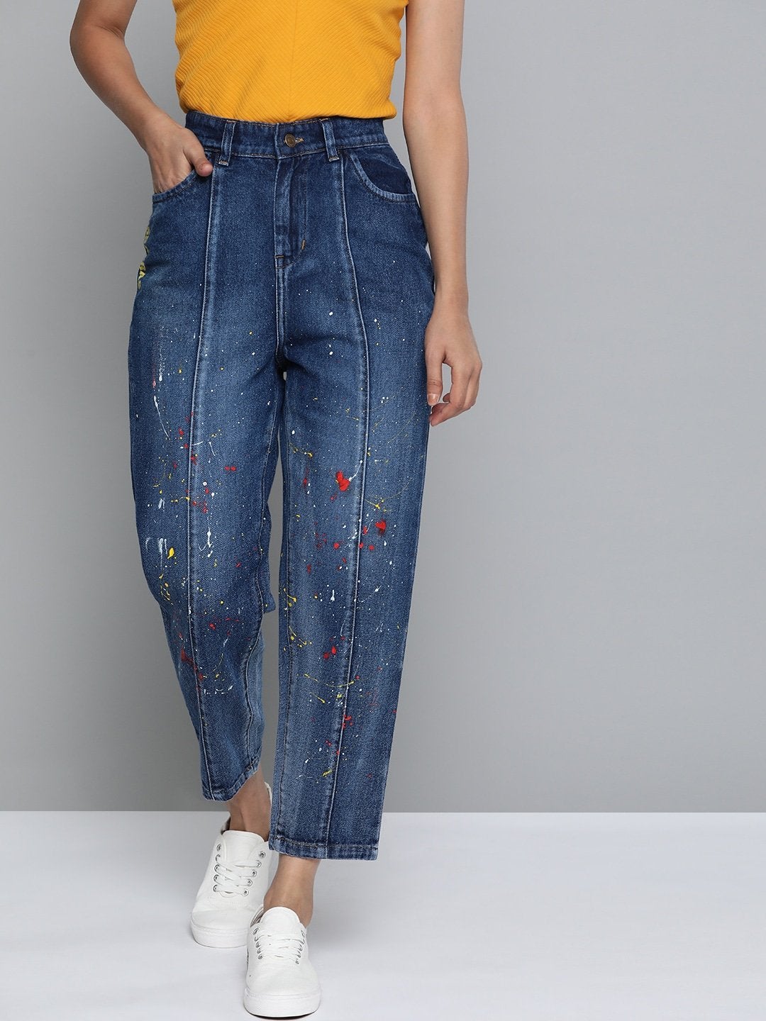 Women's Blue Paint Splatter Slouchy Jeans