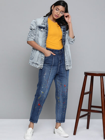 Women's Blue Paint Splatter Slouchy Jeans