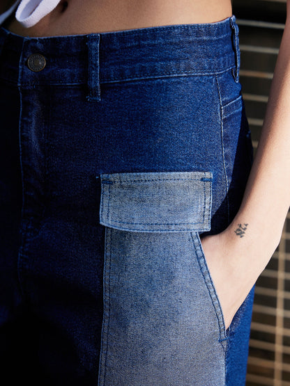 Women's Navy Denim Contrast Pocket Balloon Fit Jeans
