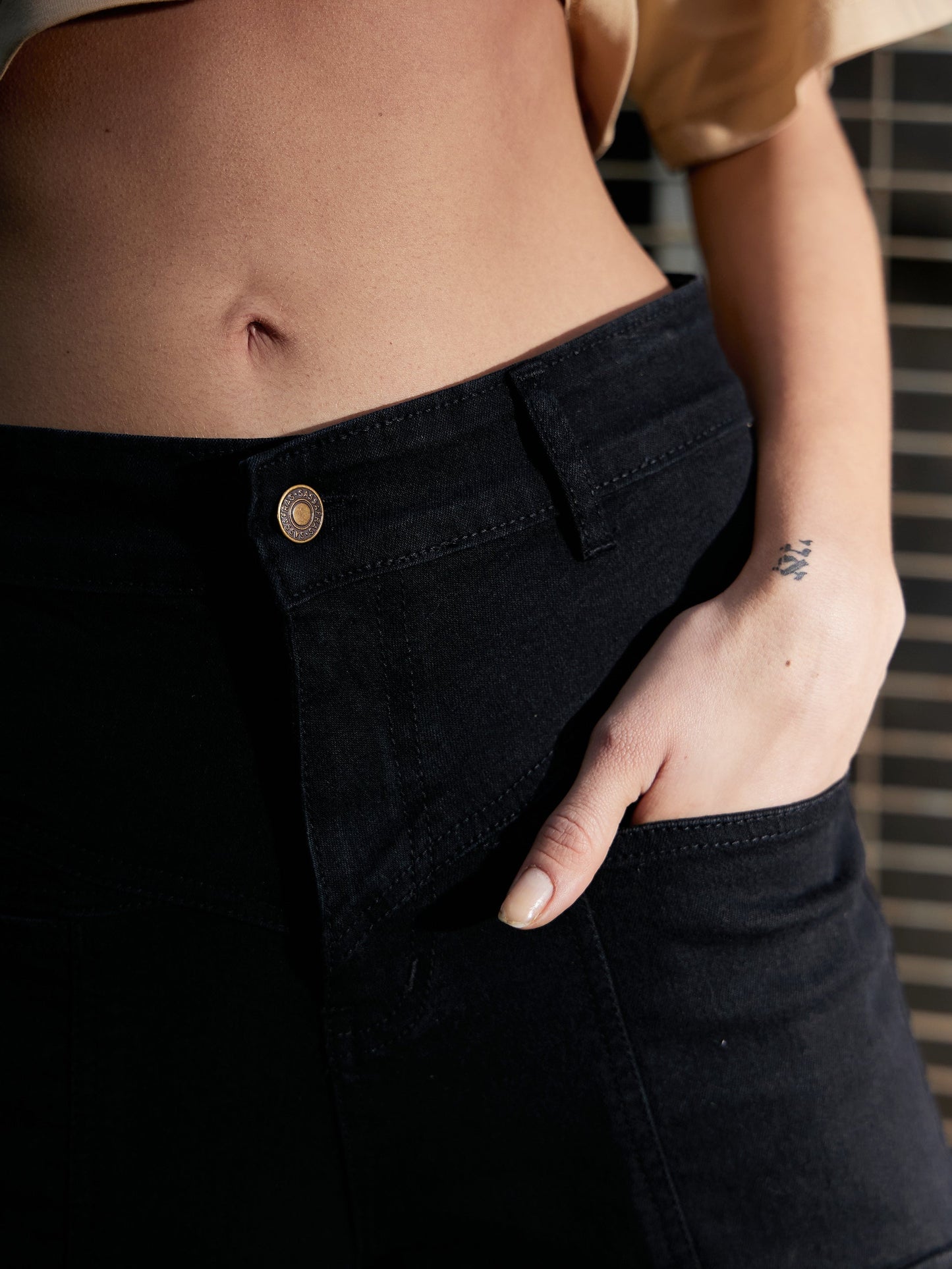 Women's Black Denim Front Patch Pocket Jeans