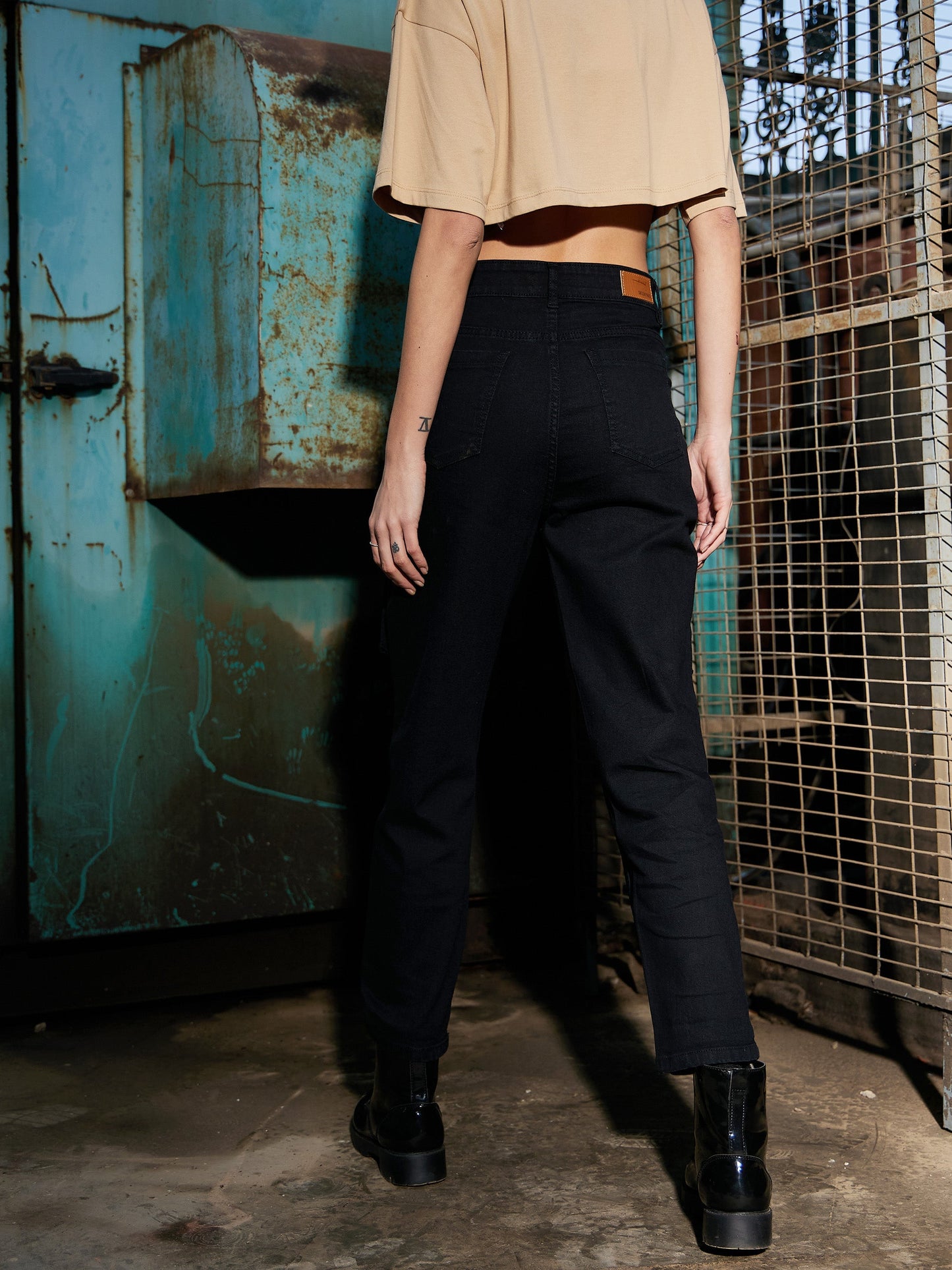 Women's Black Denim Front Patch Pocket Jeans