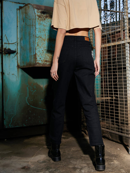 Women's Black Denim Front Patch Pocket Jeans