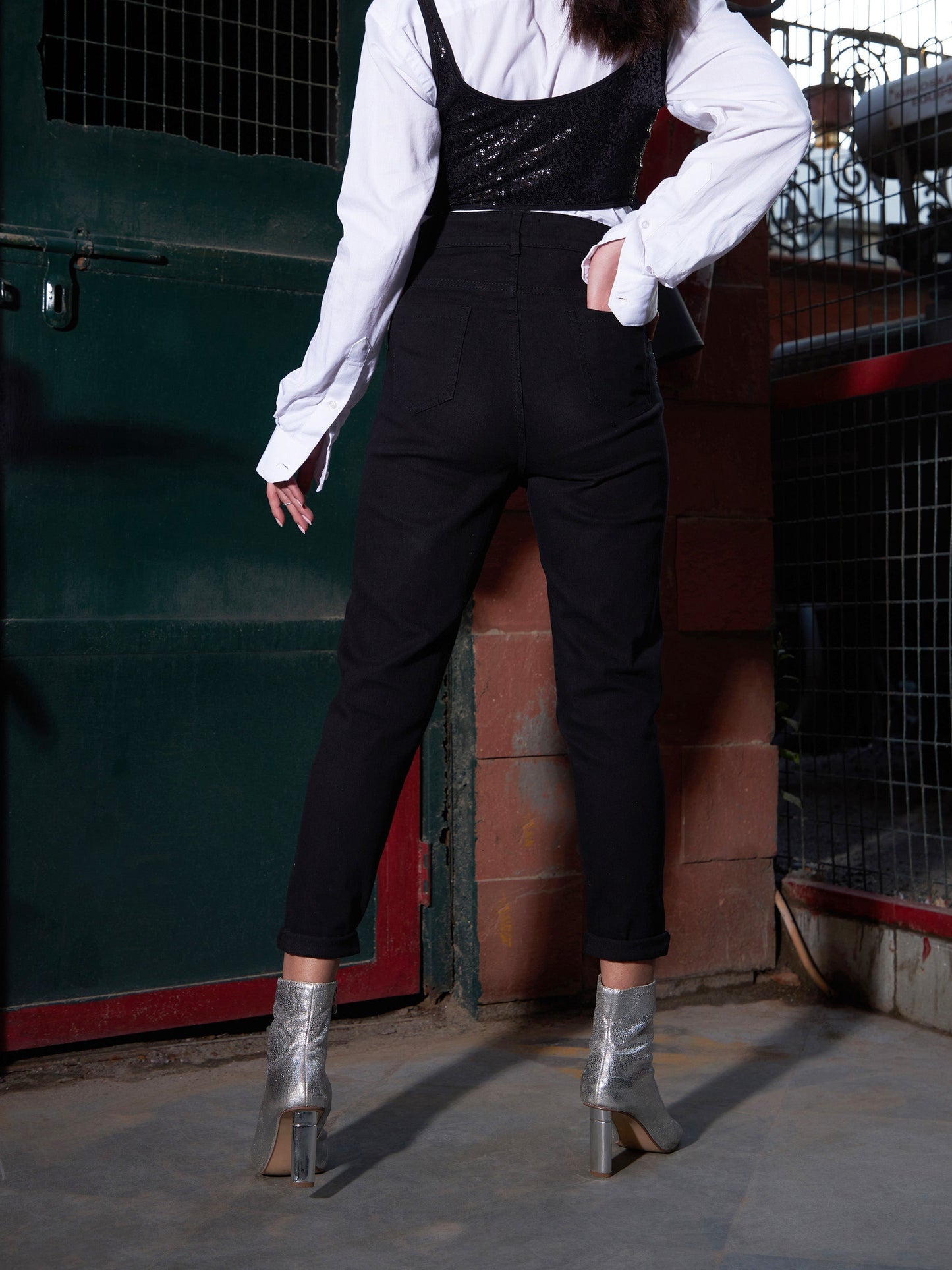 Women's Black Diamante High Waist Skinny Fit Jeans