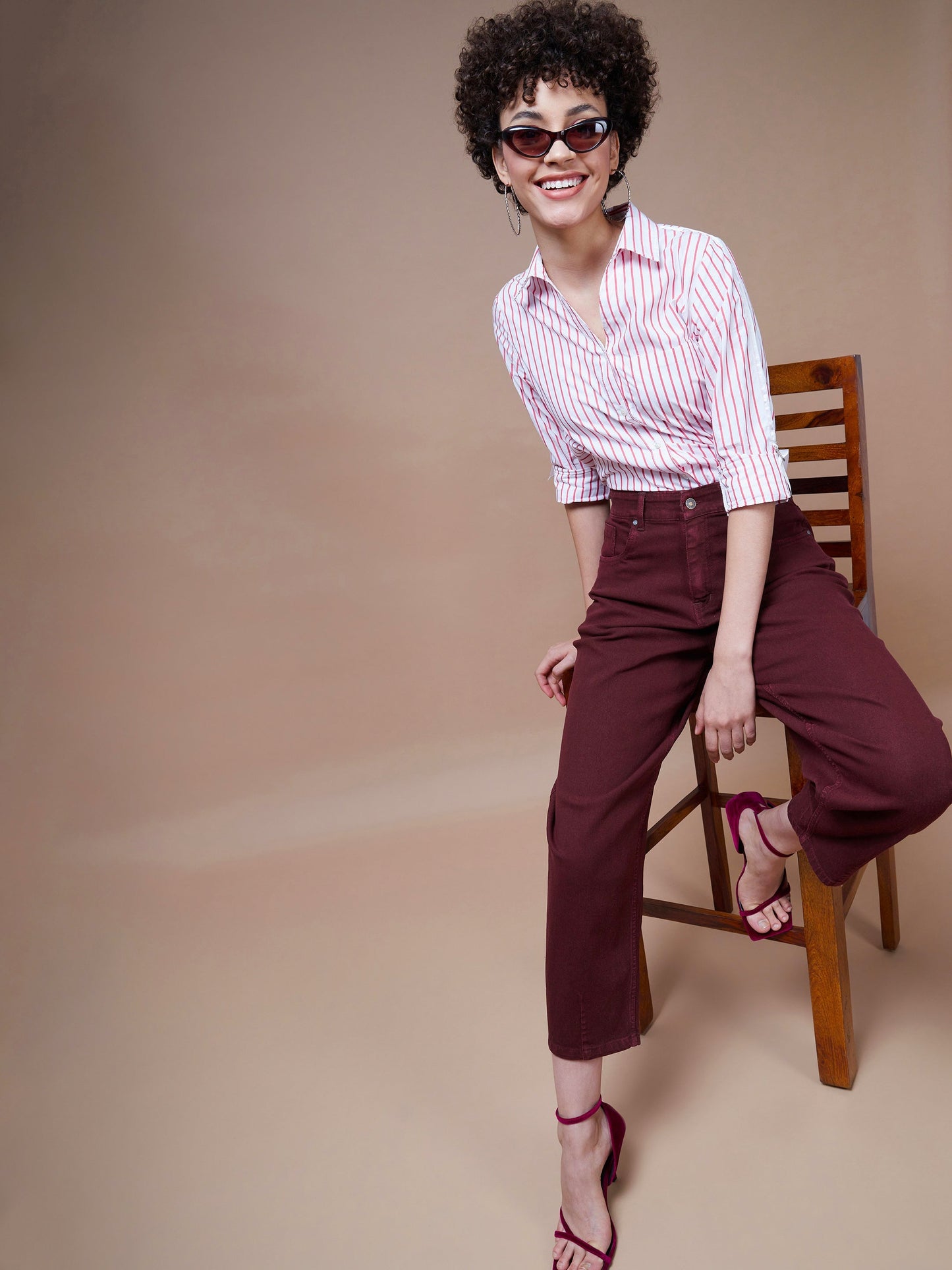 Women's Burgundy Balloon Fit Jeans