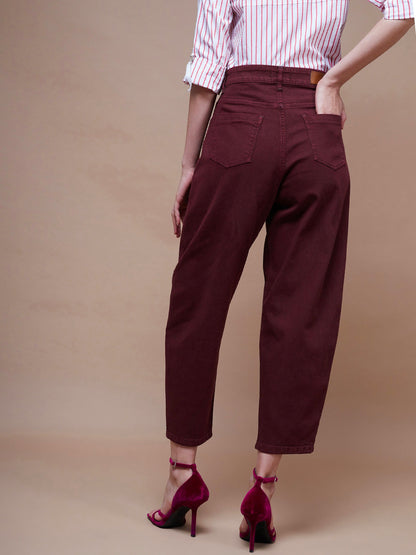Women's Burgundy Balloon Fit Jeans