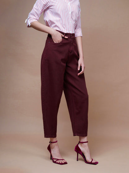 Women's Burgundy Balloon Fit Jeans