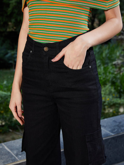 Women's Black Box Pocket Straight Premium Jeans